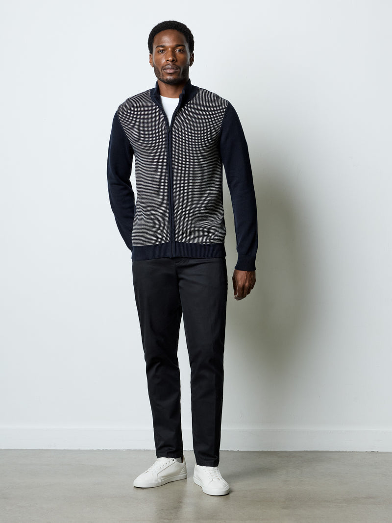 Birdseye Long Sleeve Zip Through Jumper