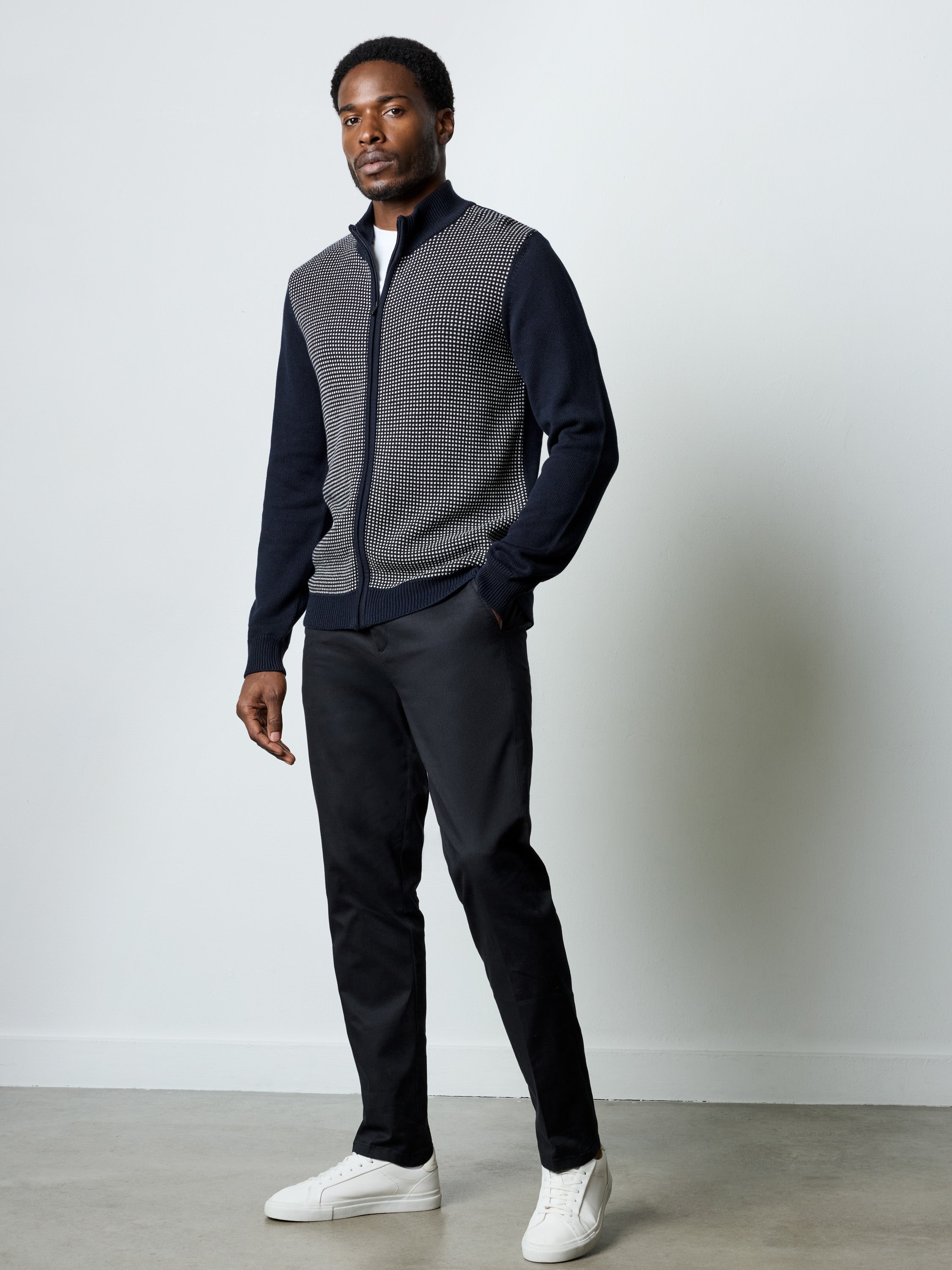 Birdseye Long Sleeve Zip Through Jumper