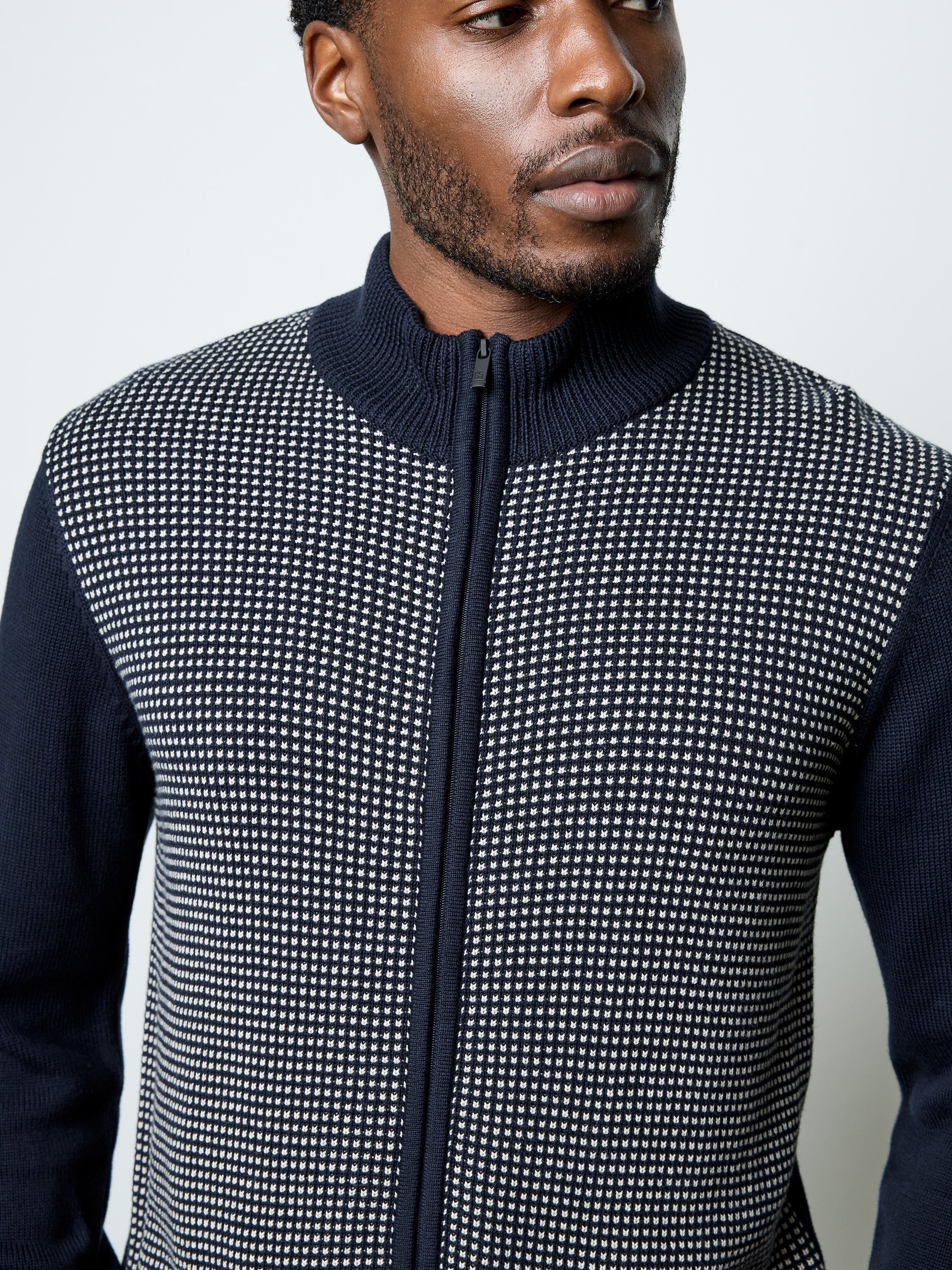 Birdseye Long Sleeve Zip Through Jumper