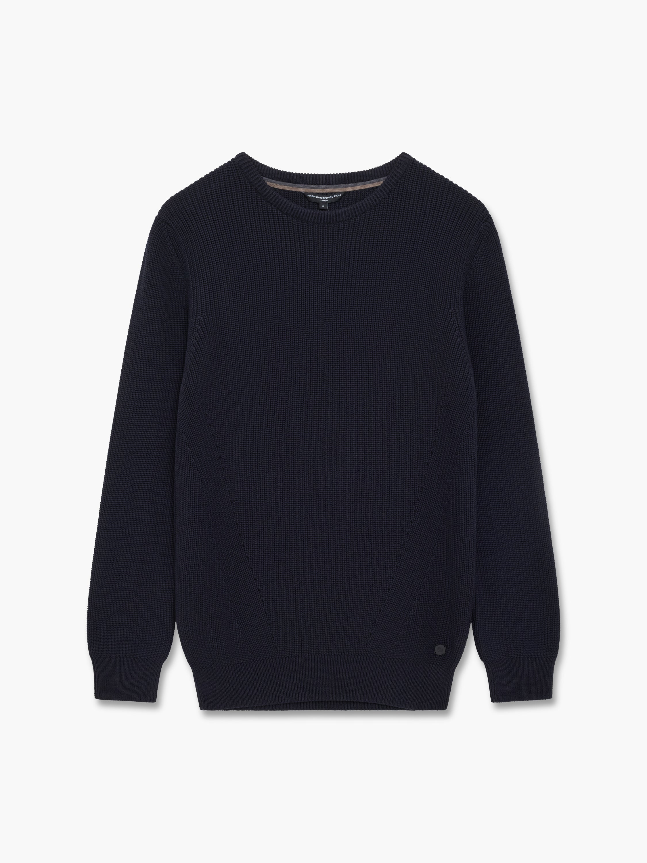 Cardigan Stitch Crew Neck Jumper Navy Dark Blue | French