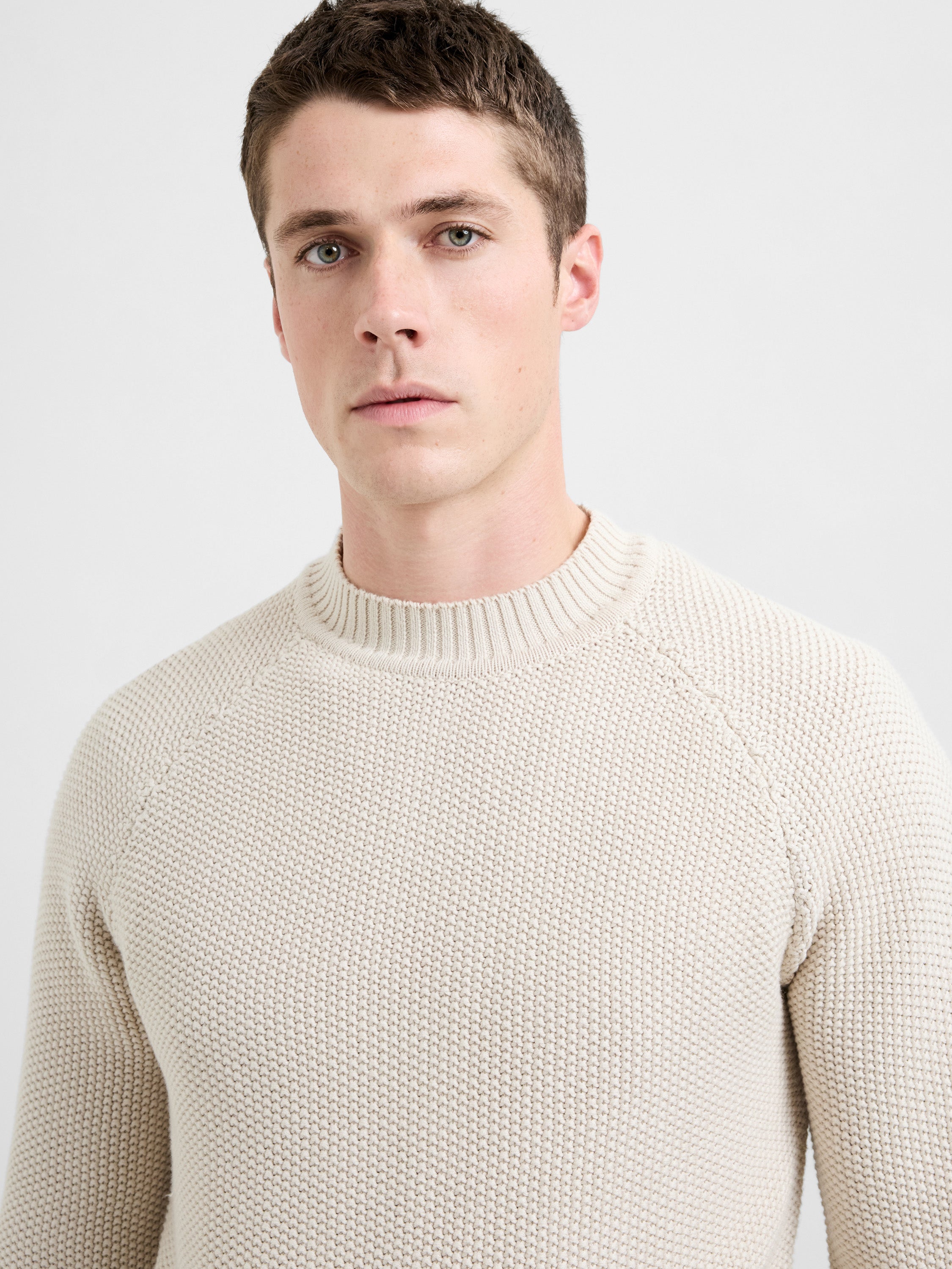 Crew Neck Purl Stitch Jumper