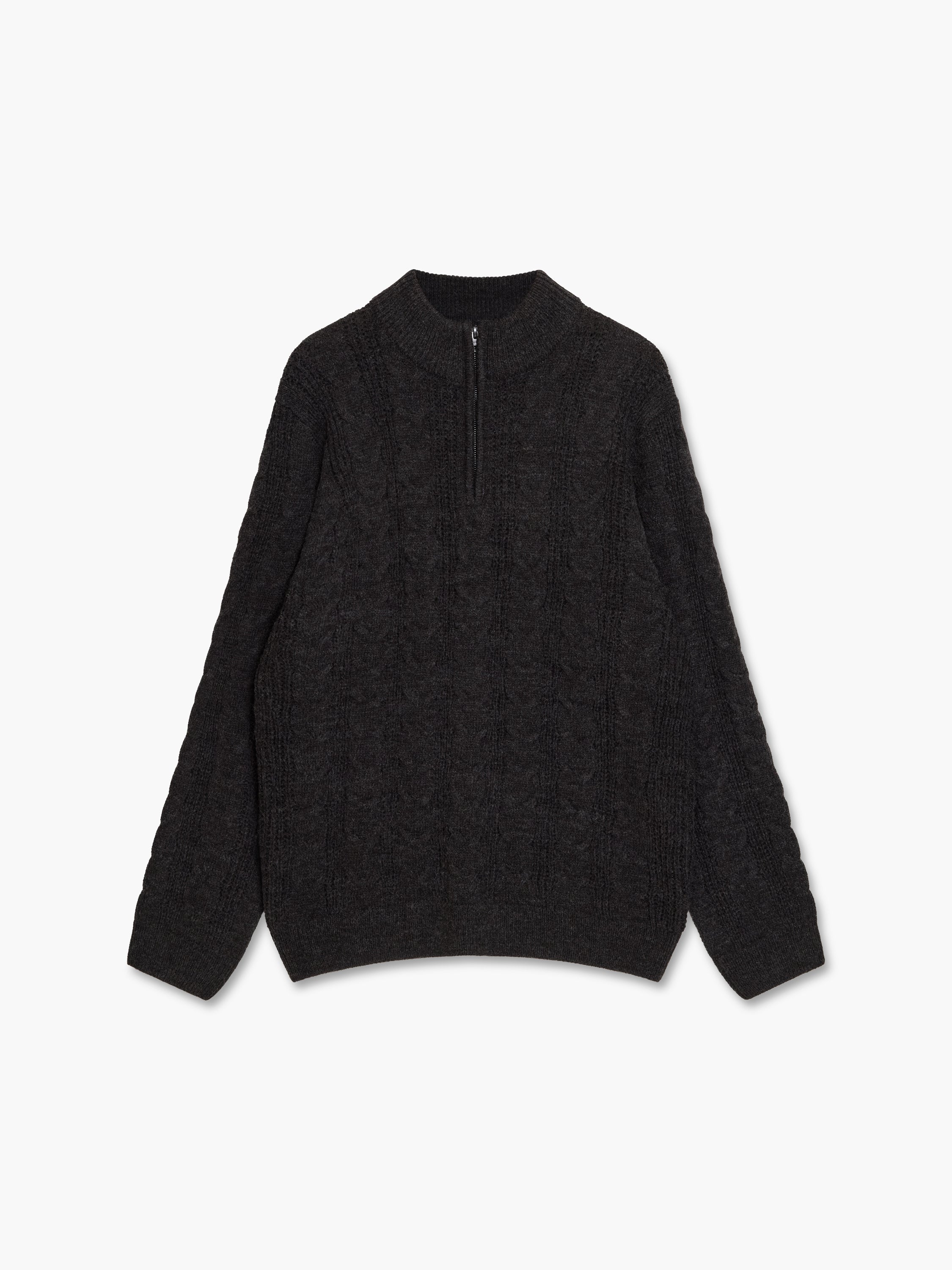 ⋱♱⋰ ⋱♱フランス　　ルーバー⋱♱⋰ ⋱✮⋰ ⋱♱ Half Zip Cable Knit Jumper Charcoal Grey Mel | French Connection UK