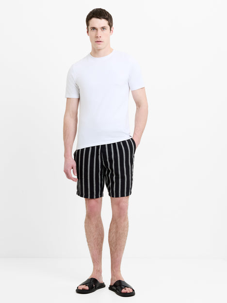 Black and White Striped Drawstring Shorts