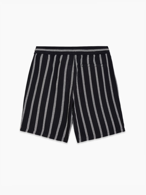 Black and White Striped Drawstring Shorts