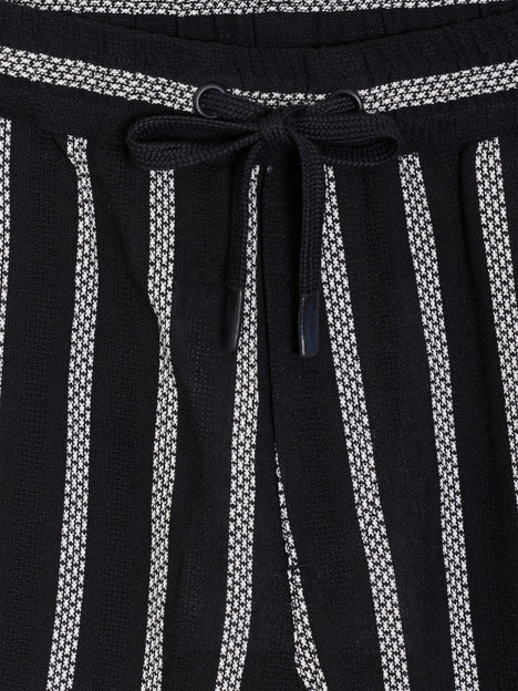 Black and White Striped Drawstring Shorts