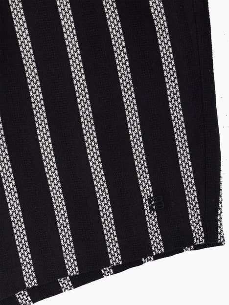 Black and White Striped Drawstring Shorts