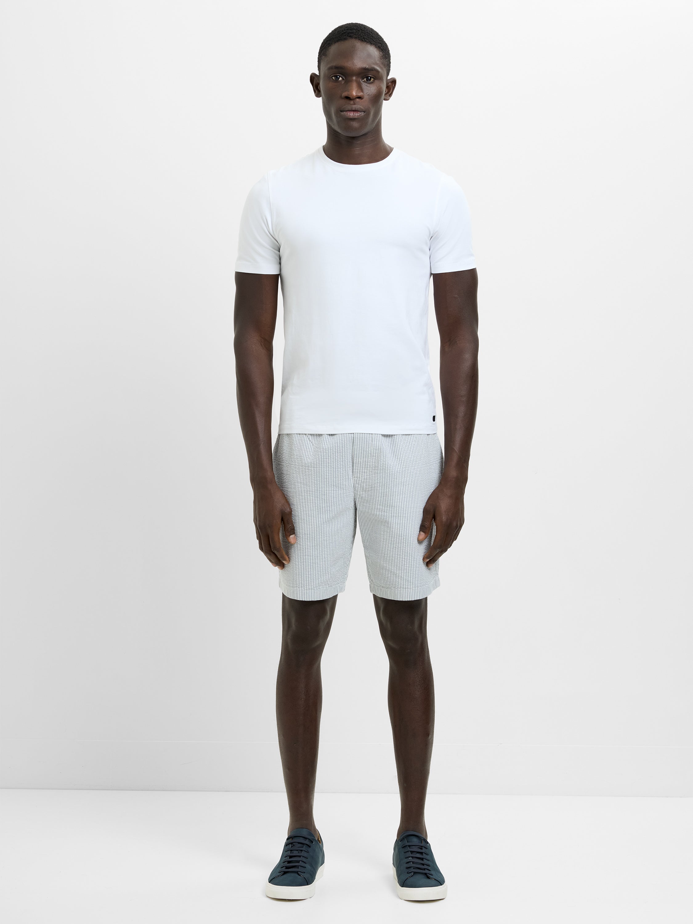 Seersucker Blue Striped Drawstring Shorts