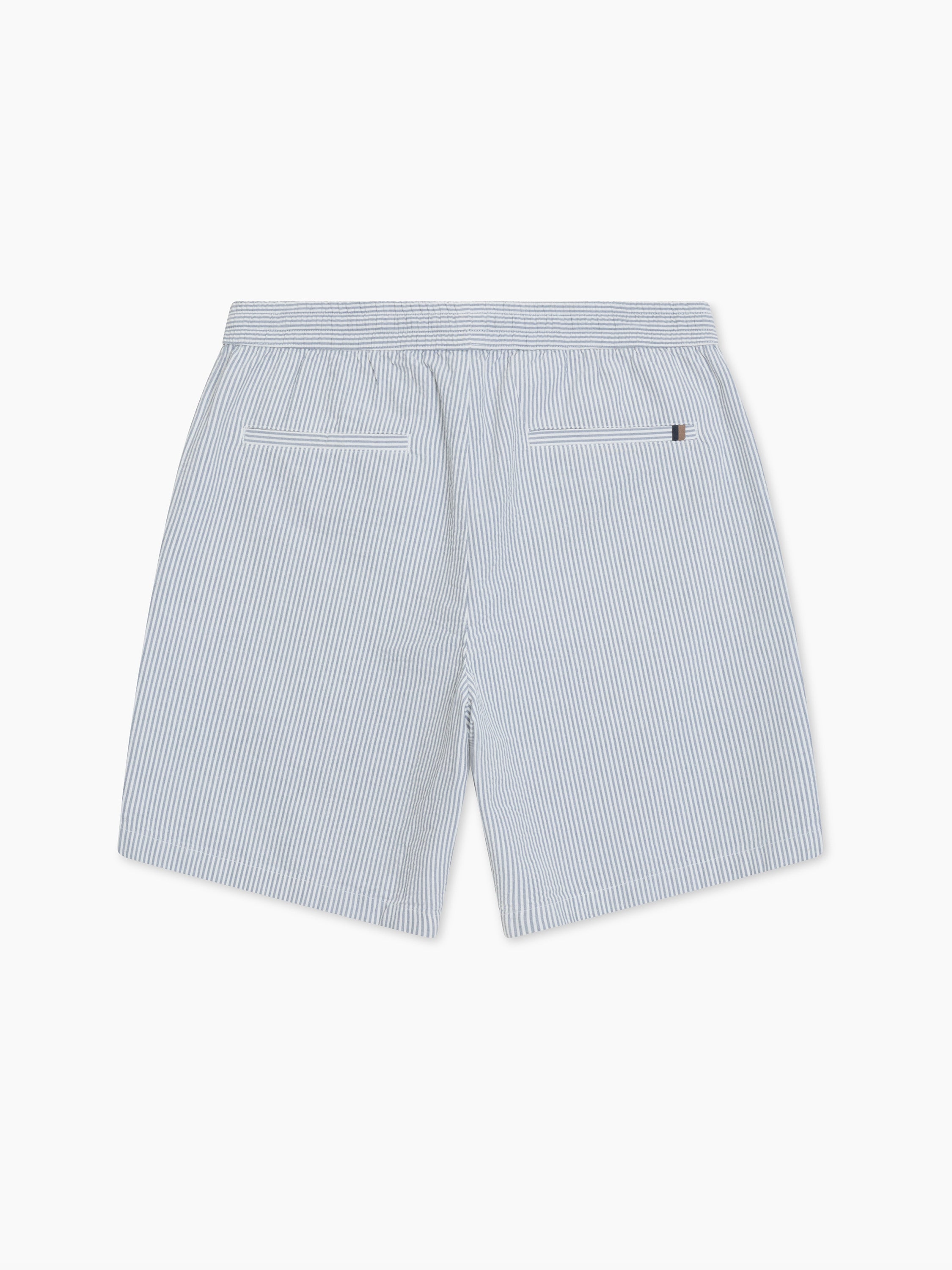 Seersucker Blue Striped Drawstring Shorts