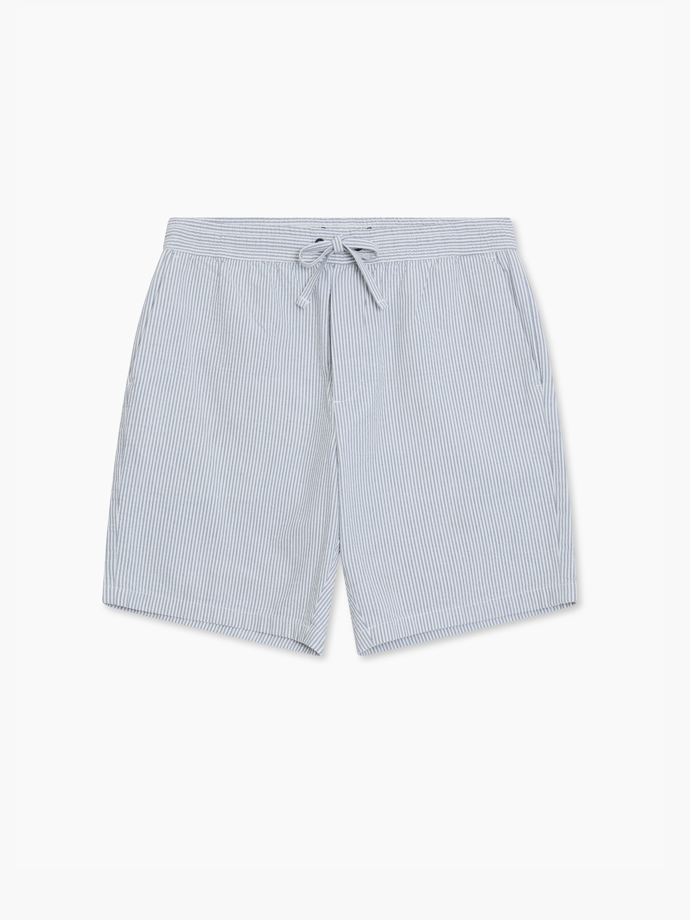 Seersucker Blue Striped Drawstring Shorts