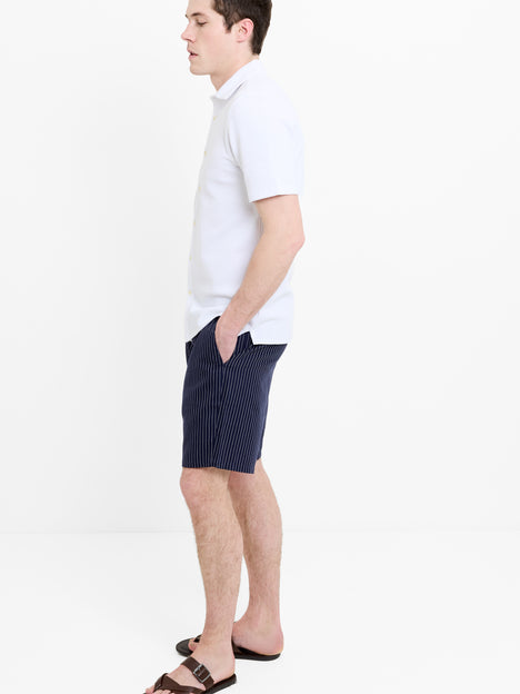Twill Navy Blue Striped Shorts