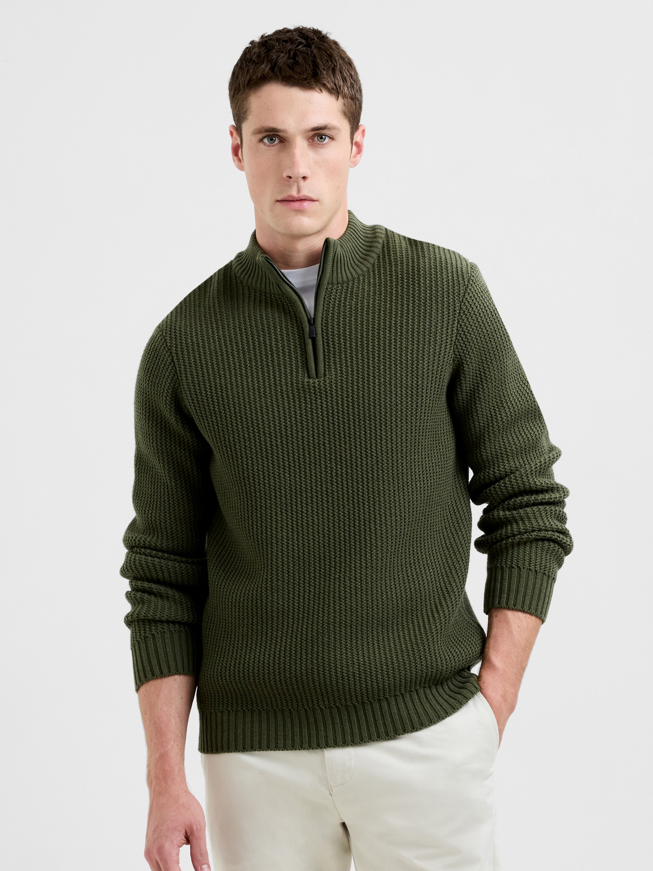 Half Zip Mock Neck Jumper Moss Green | French Connection UK