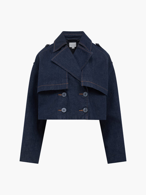 Aussie Denim Cropped Trench Coat