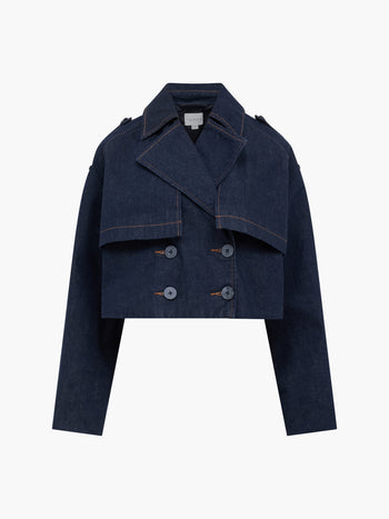 Aussie Denim Cropped Trench Coat