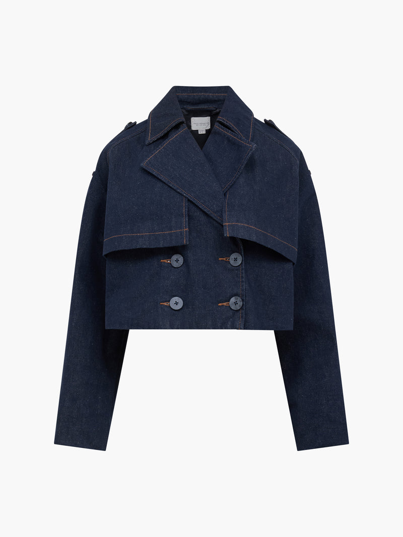 Aussie Denim Cropped Trench Coat