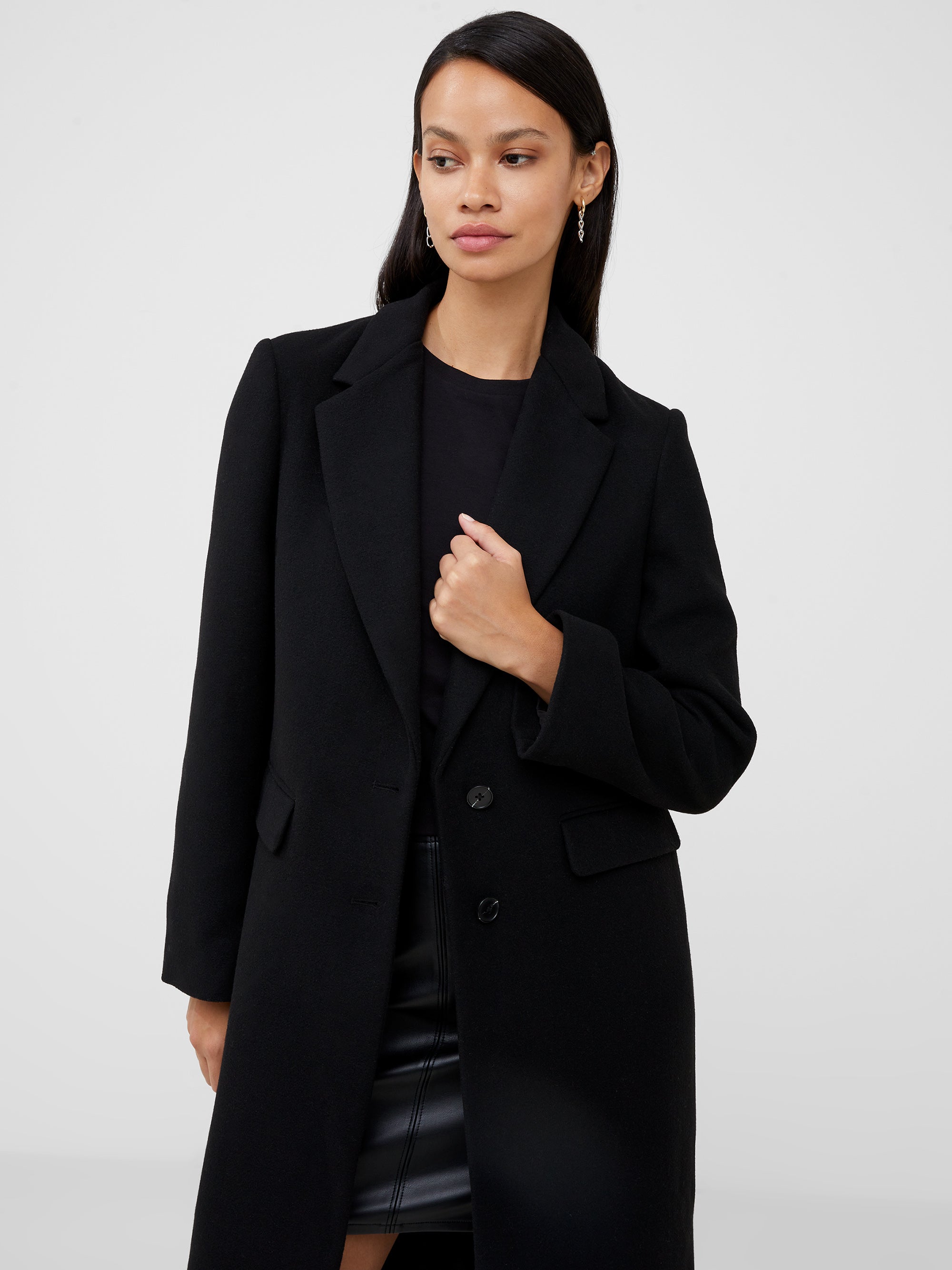 Fawn Felt Single Breasted Coat Black French Connection UK