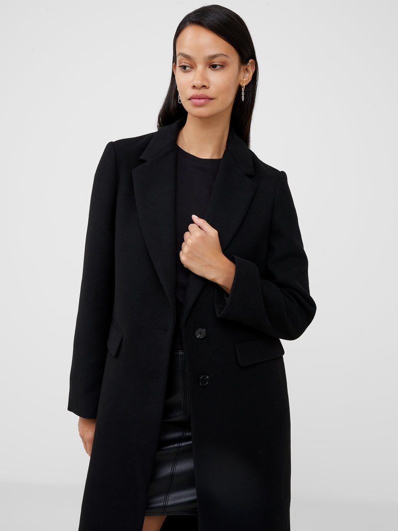 Fawn Felt Single Breasted Coat Black | French Connection UK