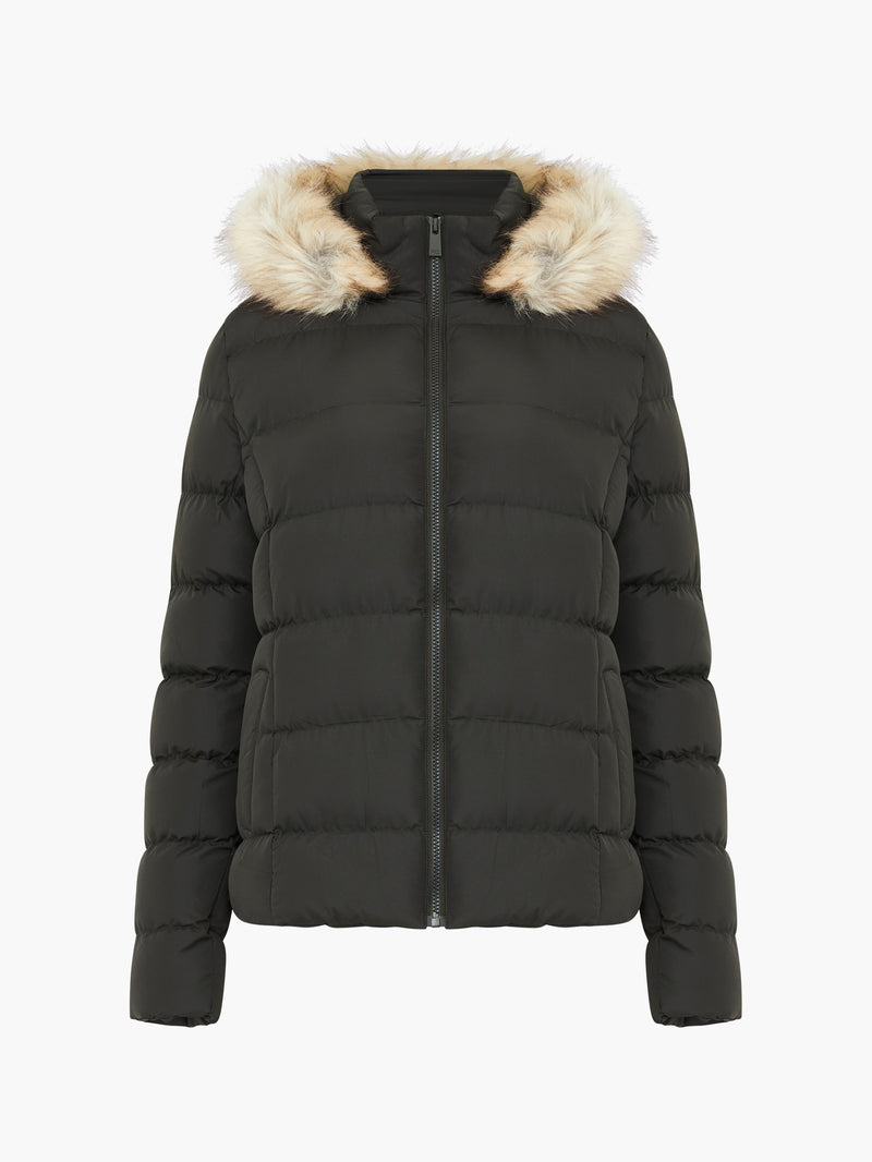 Faux Fur Hooded Puffer Coat Khaki French Connection UK