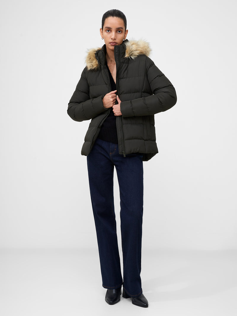 Faux Fur Hooded Puffer Coat Khaki | French Connection UK