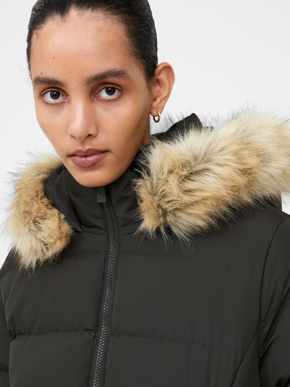 Faux Fur Hooded Puffer Coat Khaki | French Connection UK
