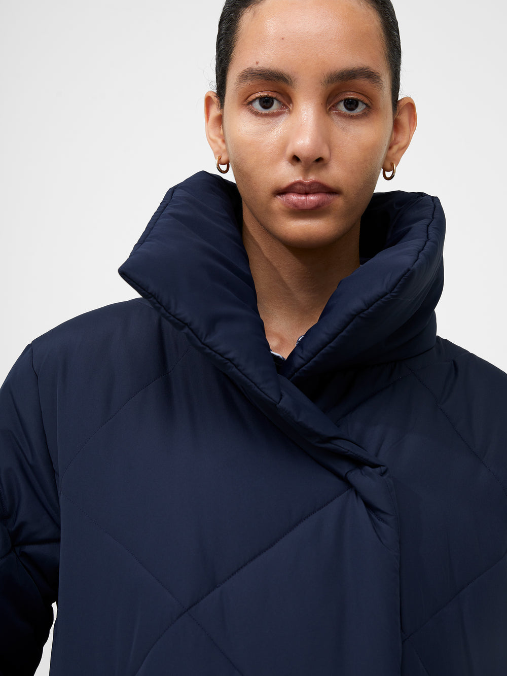 Shawl Long Diamond Puffer Coat Dark Navy French Connection UK