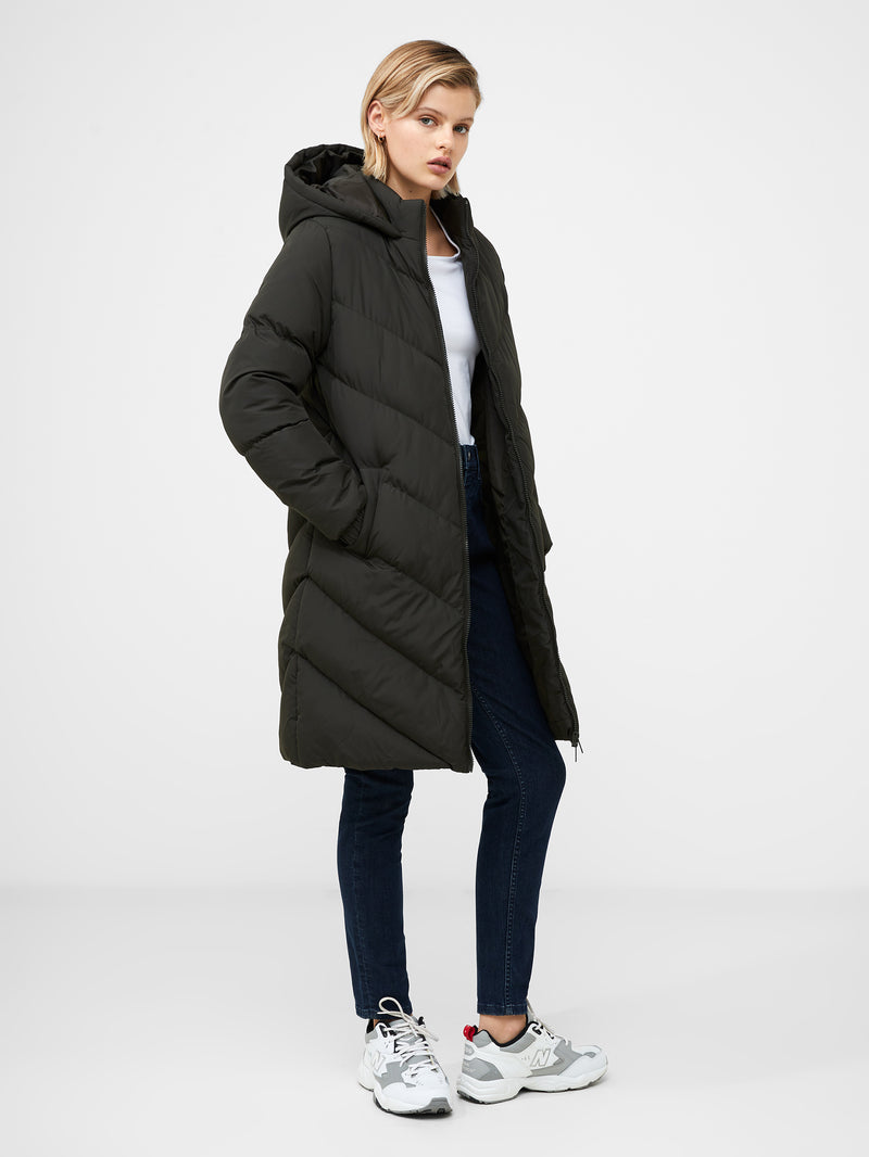 Hooded Chevron Puffer Coat Khaki French Connection UK