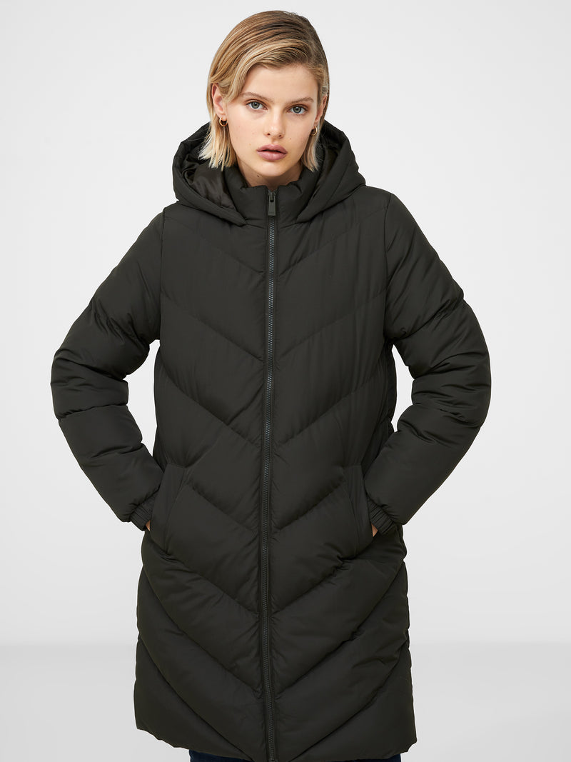 Hooded Chevron Puffer Coat Khaki | French Connection UK