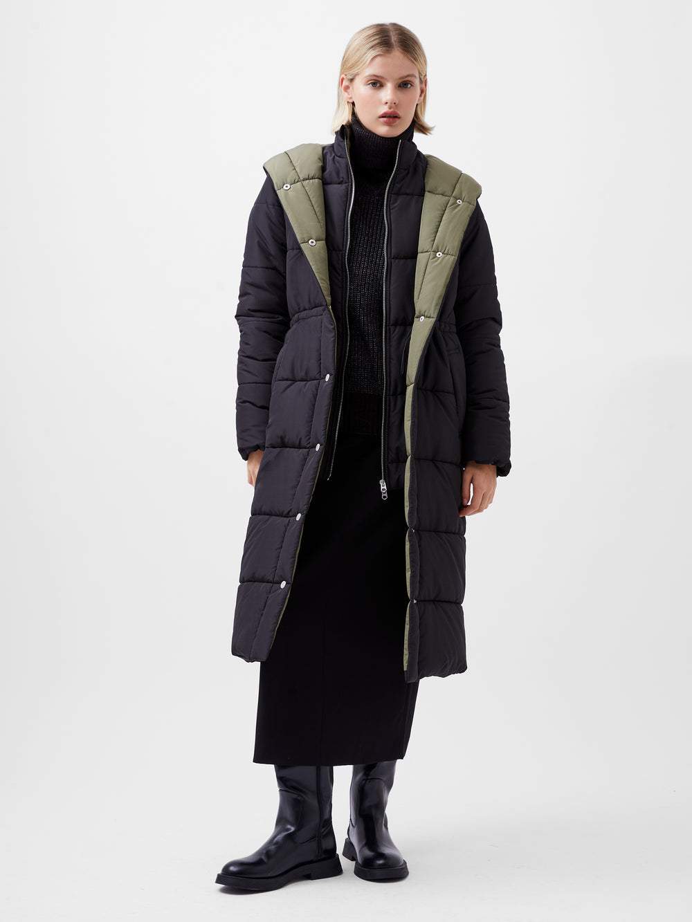 Auden Double Front Puffer Jacket Blackout Tarmac Khaki French Connection UK