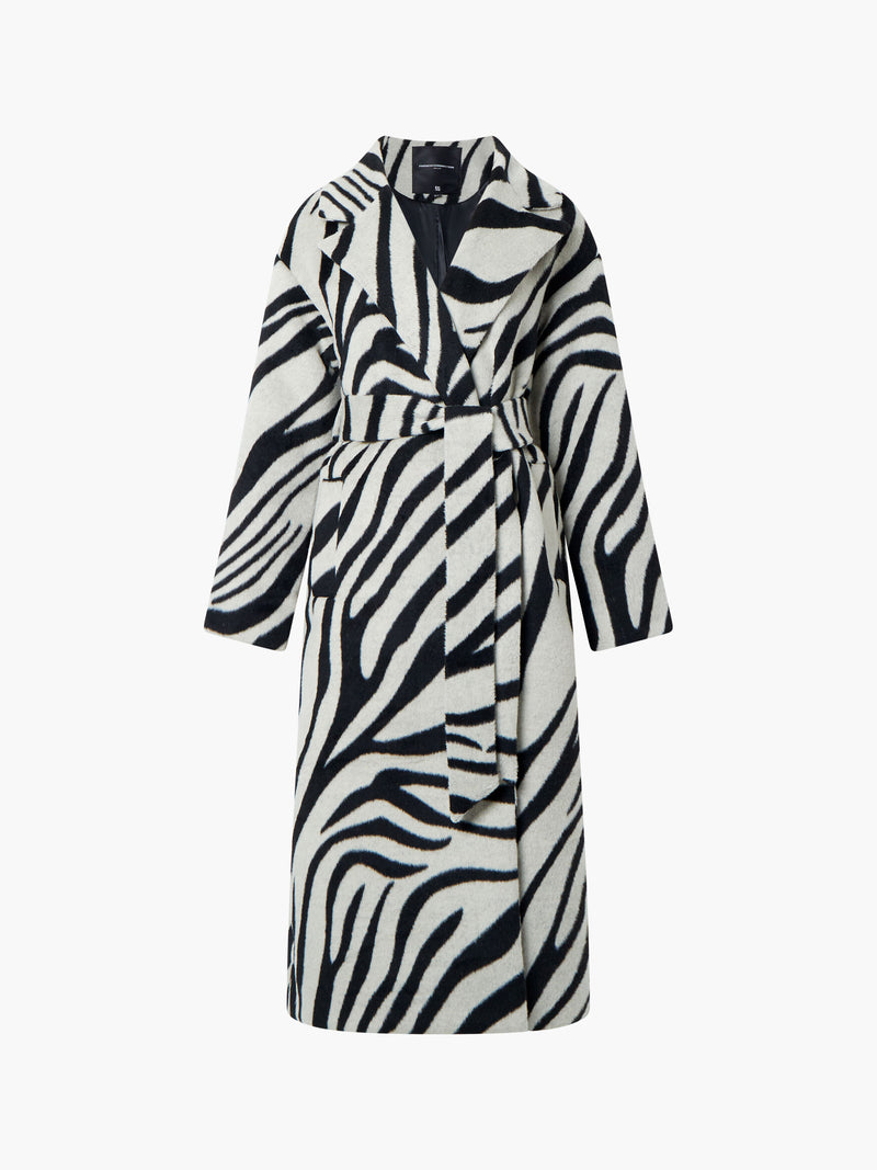 Grace Zebra Belted Coat Black White French Connection UK