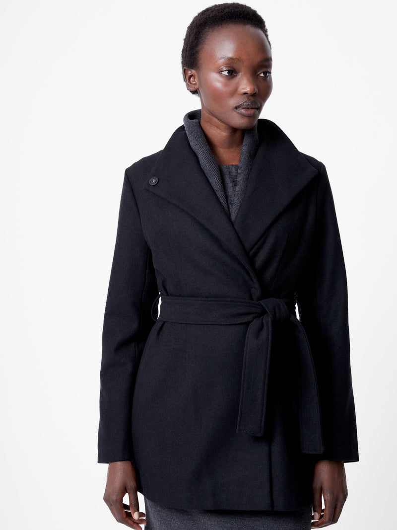 Belted Wrap Mid Length Coat Black French Connection UK
