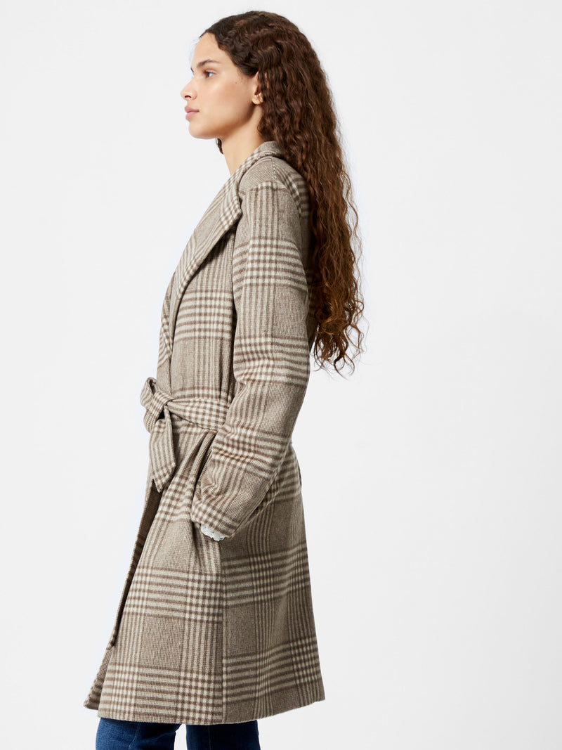Check Belted Wrap Coat Light Camel French Connection UK
