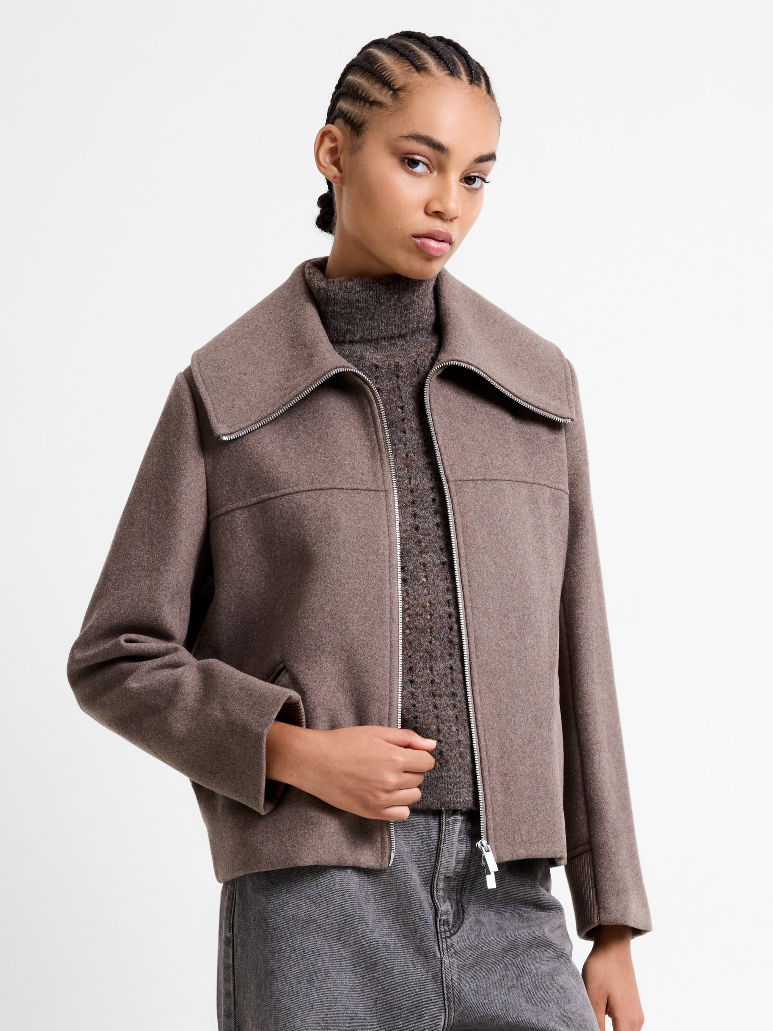 Devita Wool Collared Coat Taupe Brown | French Connection UK