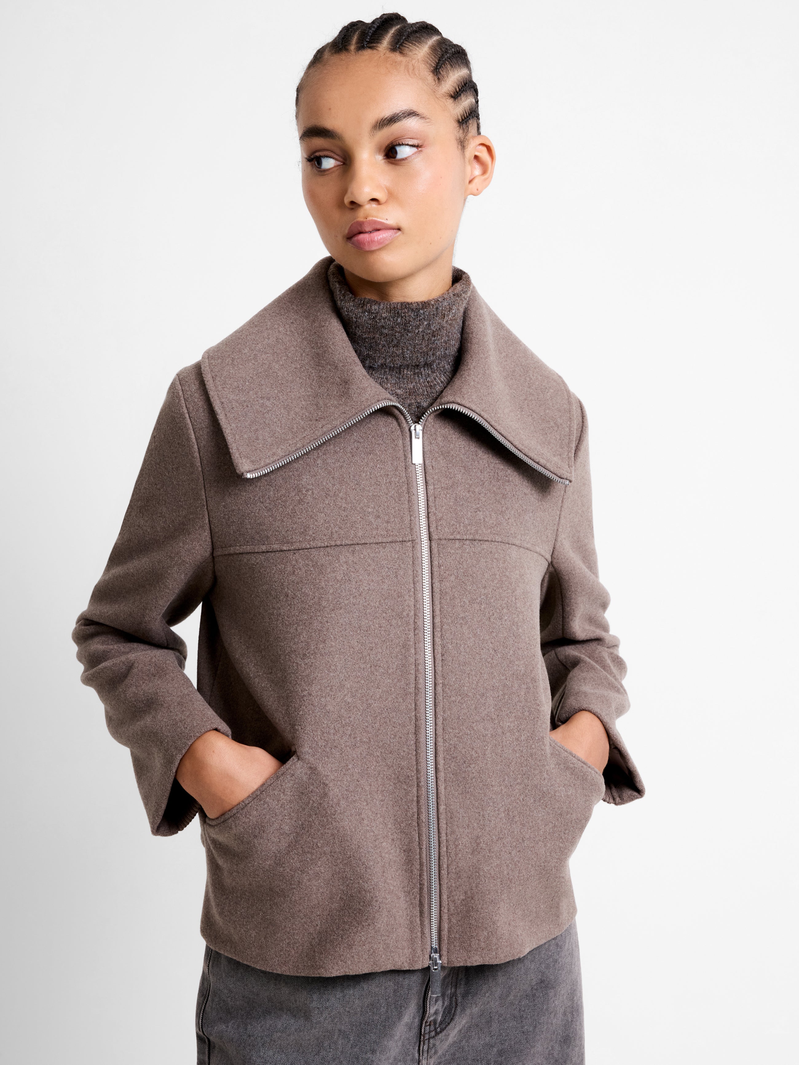 ジャケット・アウター EDWARDS Wool Trench Coat Taupe Devita Wool Collared Coat Taupe Brown | French Connection UK
