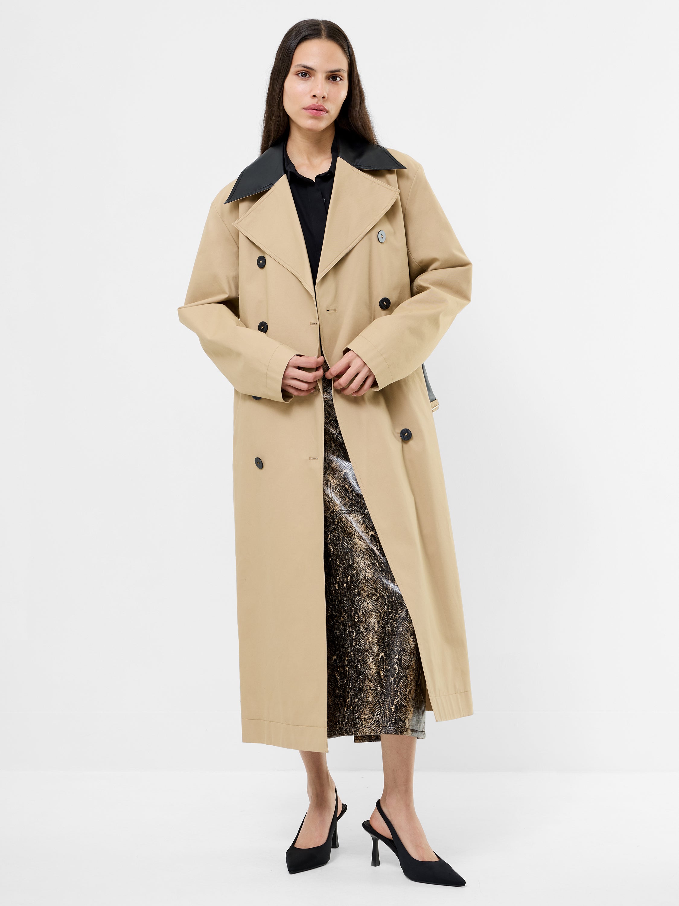 Dasha Cotton Twill Trench Coat Camel French Connection UK