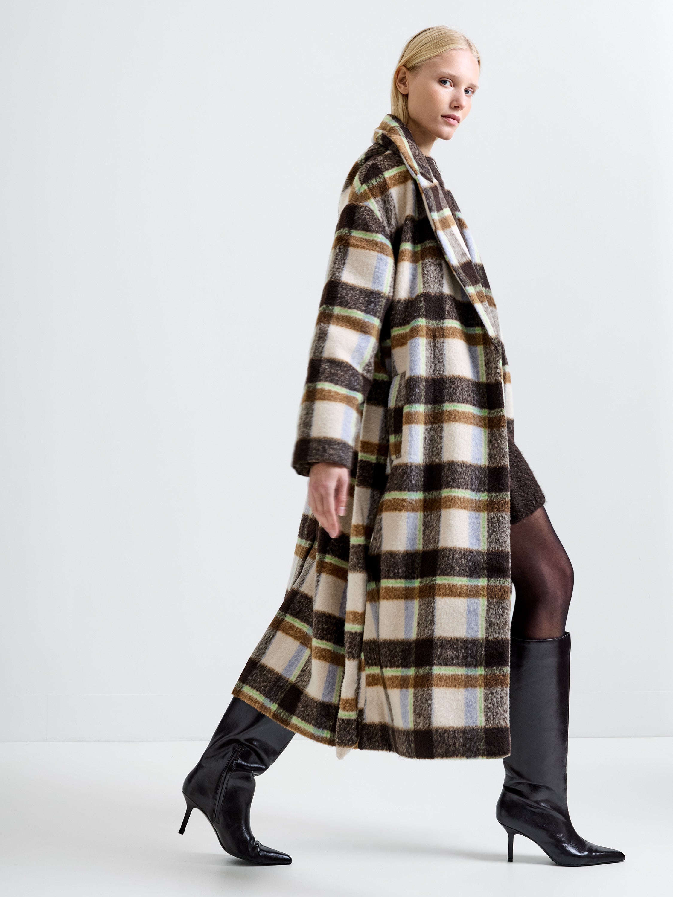 Remi Check Belted Coat