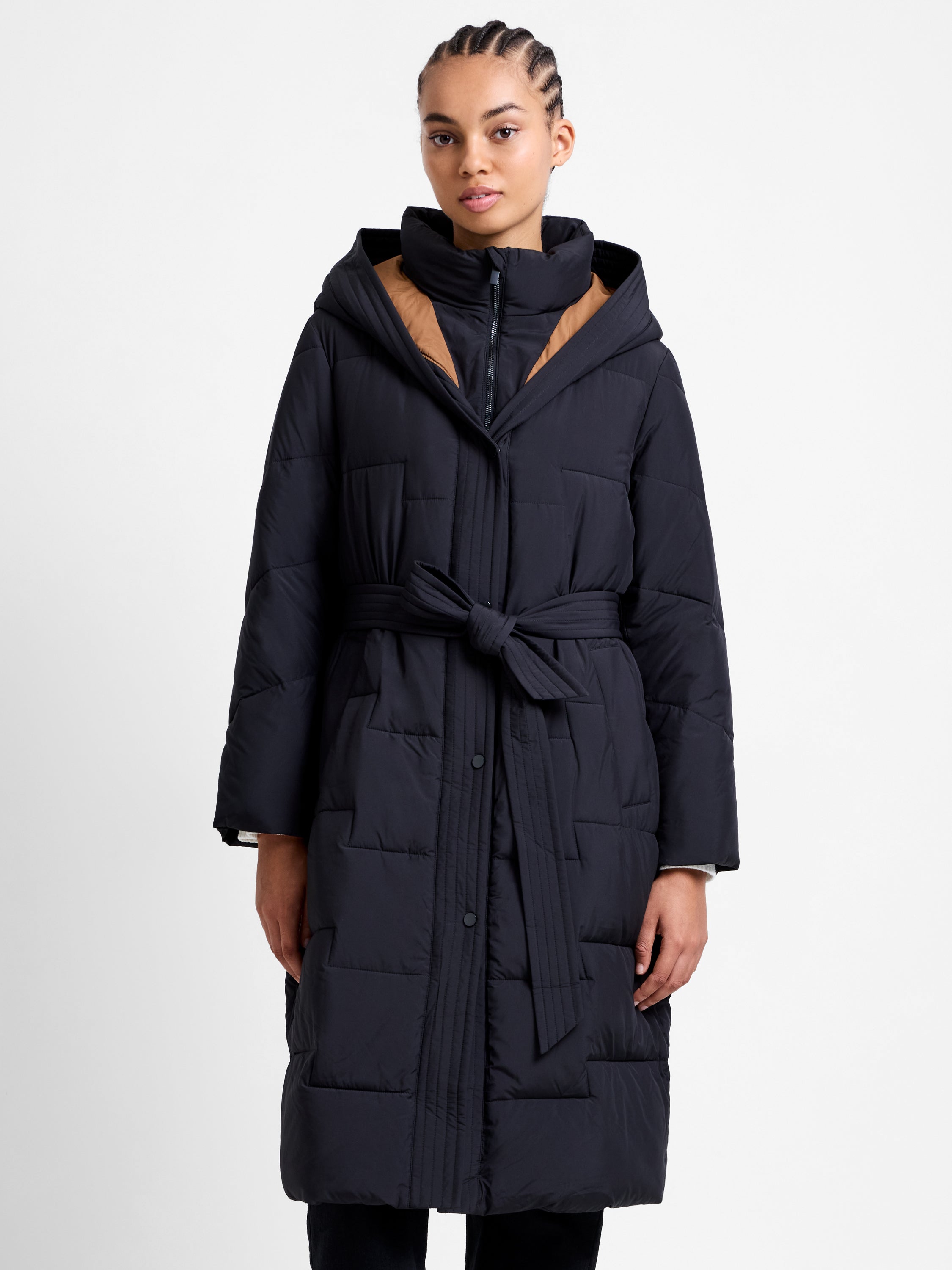 Minnie Belted Long Sleeve Hooded Coat Pecan Neutral | French