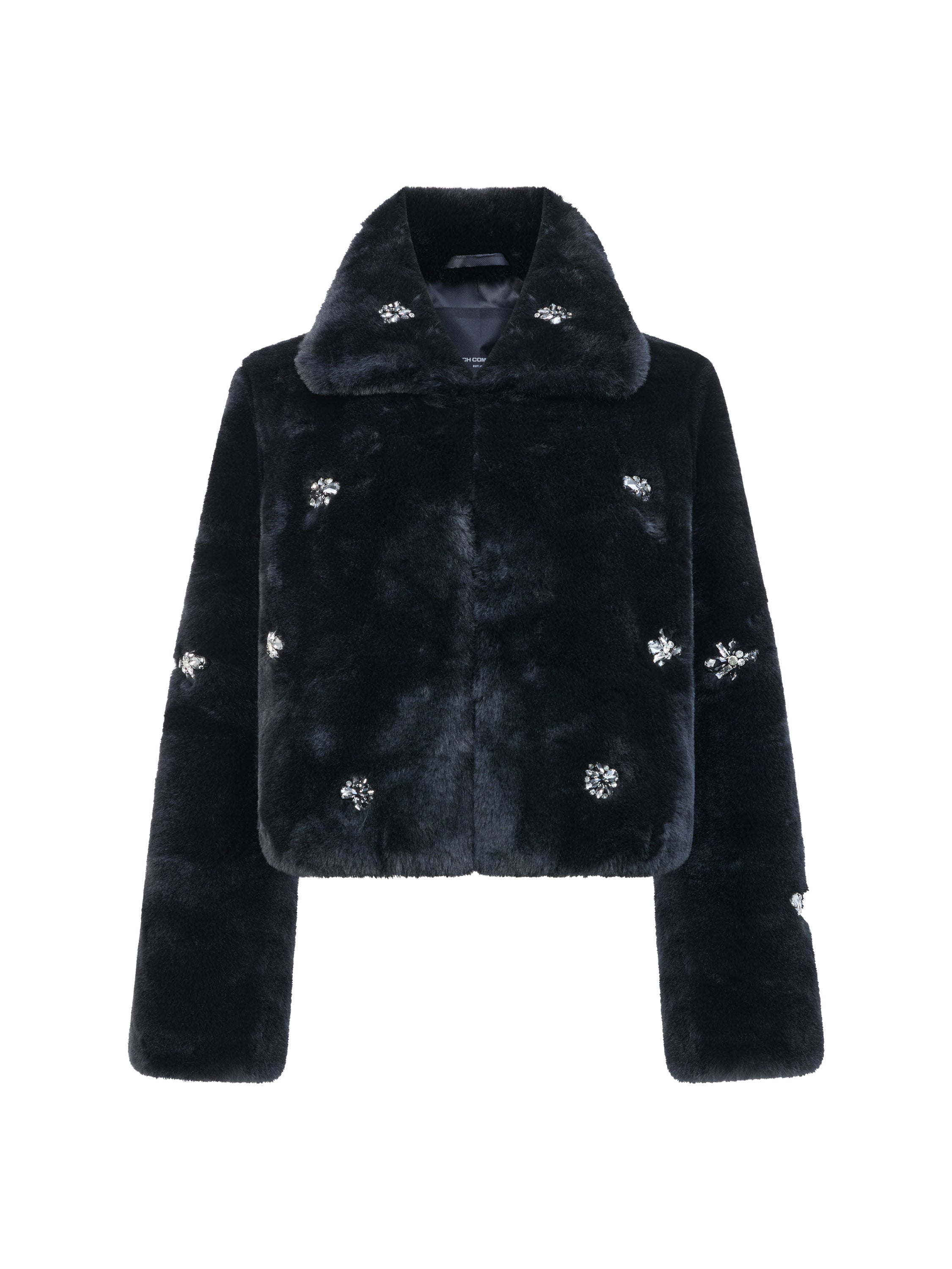 Theresa Faux Fur Diamante Short Coat Blackout Black | French