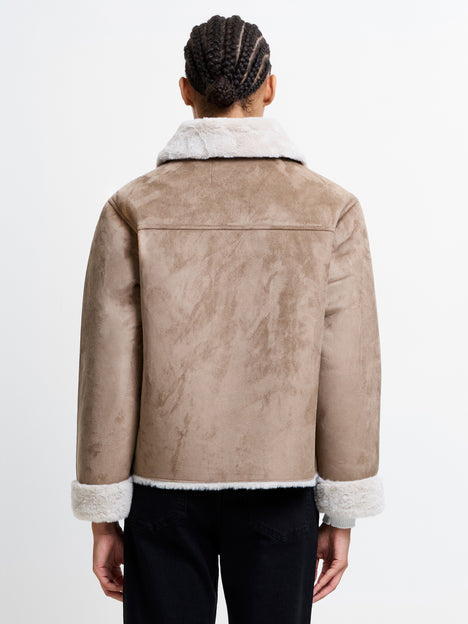 Faux Suede Double Breasted Coat