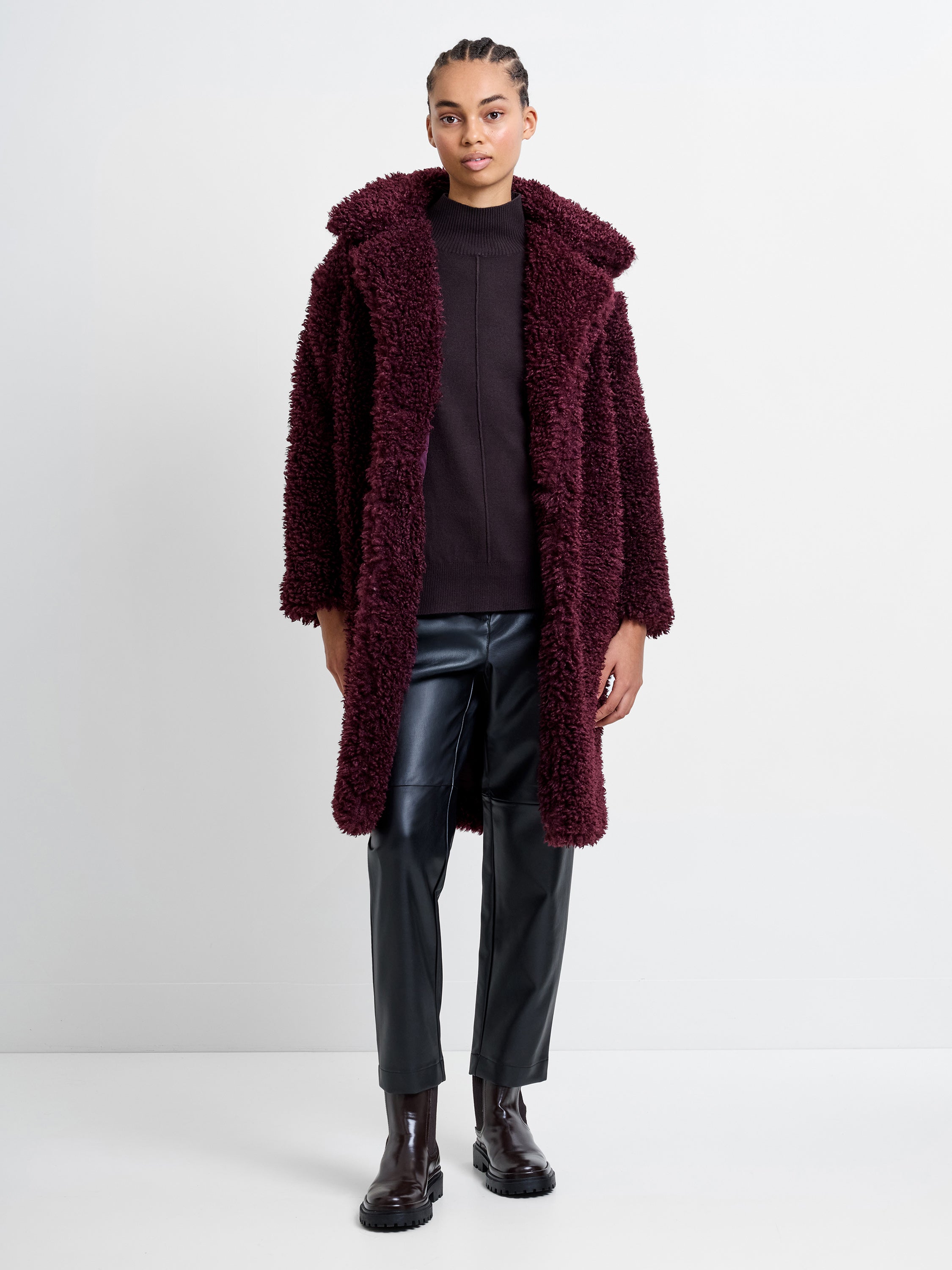 Boucle Peak Collar Coat Burgundy Red French Connection UK