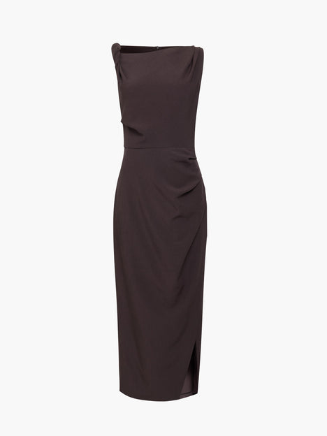 Carley Brown Sleeveless Draped Midi Dress