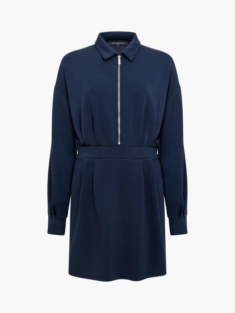 Wren Navy Jersey Half Zip Mini Dress