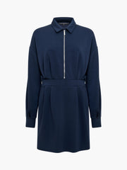 Wren Navy Jersey Half Zip Mini Dress