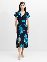 Lara Eco Blue Floral Button-Through Midi Tea Dress