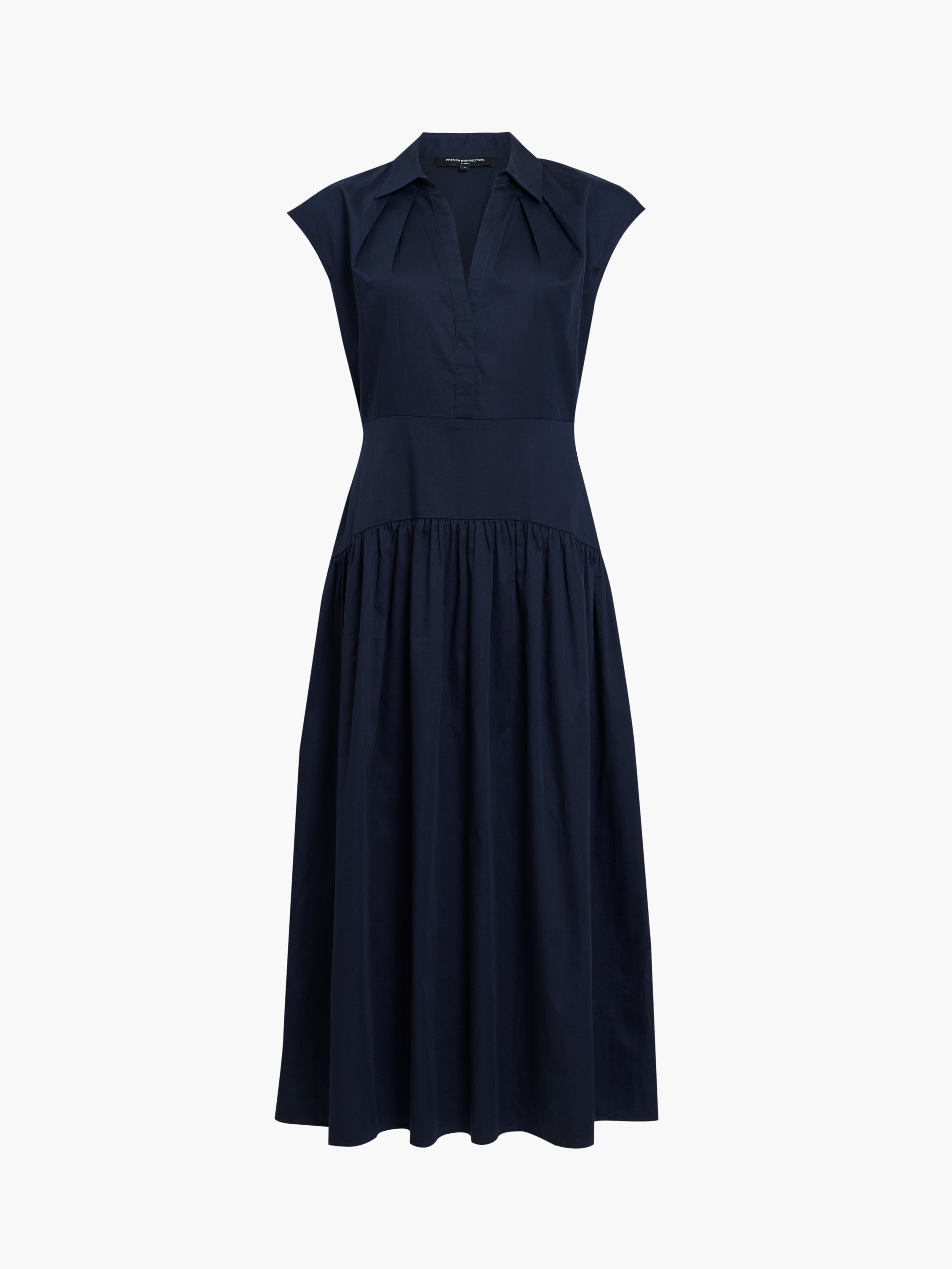 Alexis Poplin Drop Waist Navy Blue Midi Dress