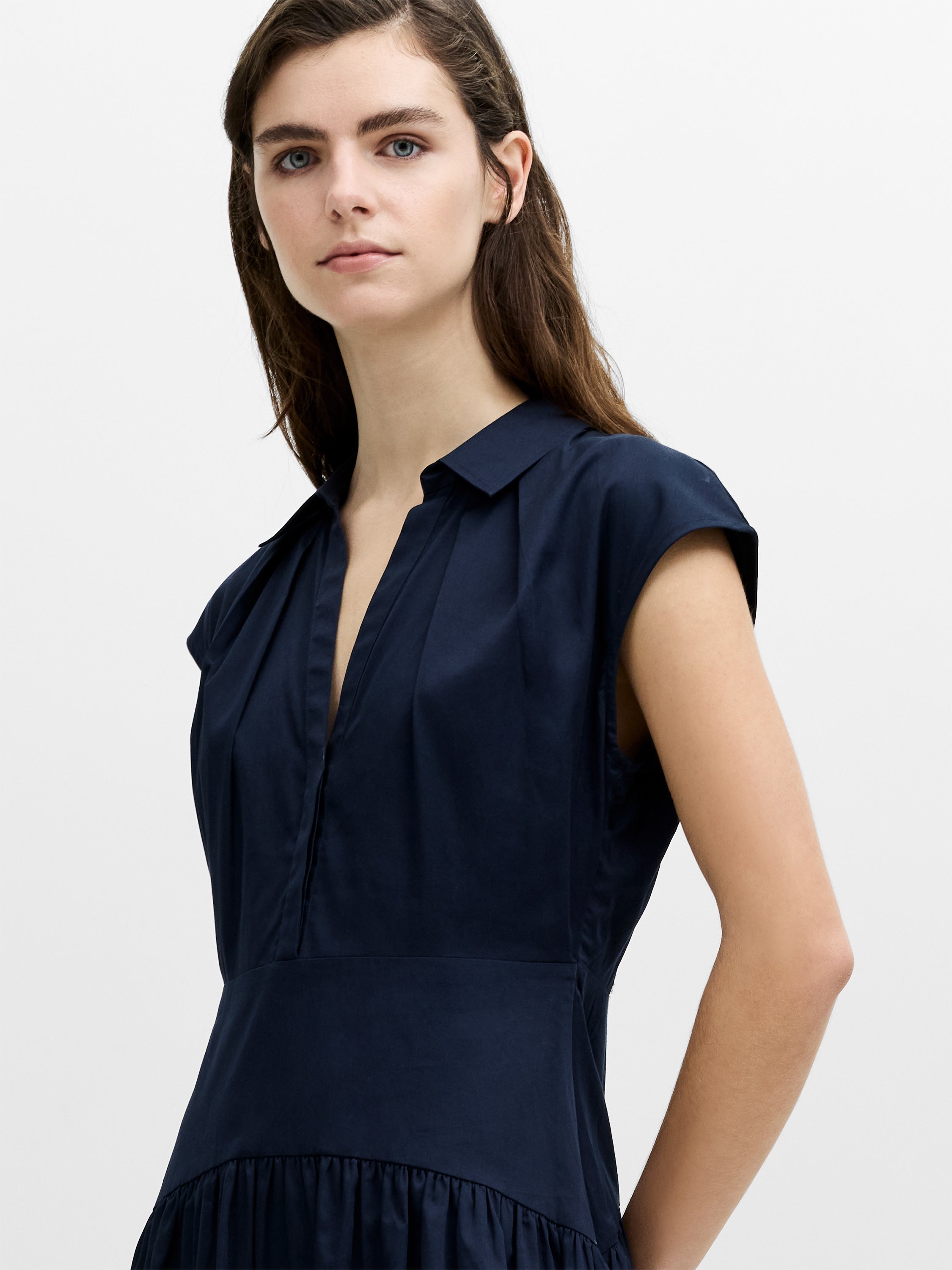 Alexis Poplin Drop Waist Navy Blue Midi Dress