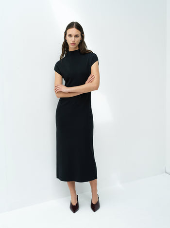 Fenella Dark Grey Mock Neck Knit Midi Dress
