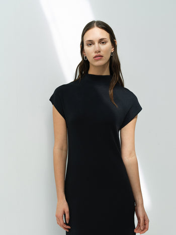 Fenella Dark Grey Mock Neck Knit Midi Dress