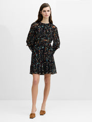 Kylie Black Abstract Printed Ruffle Mini Dress