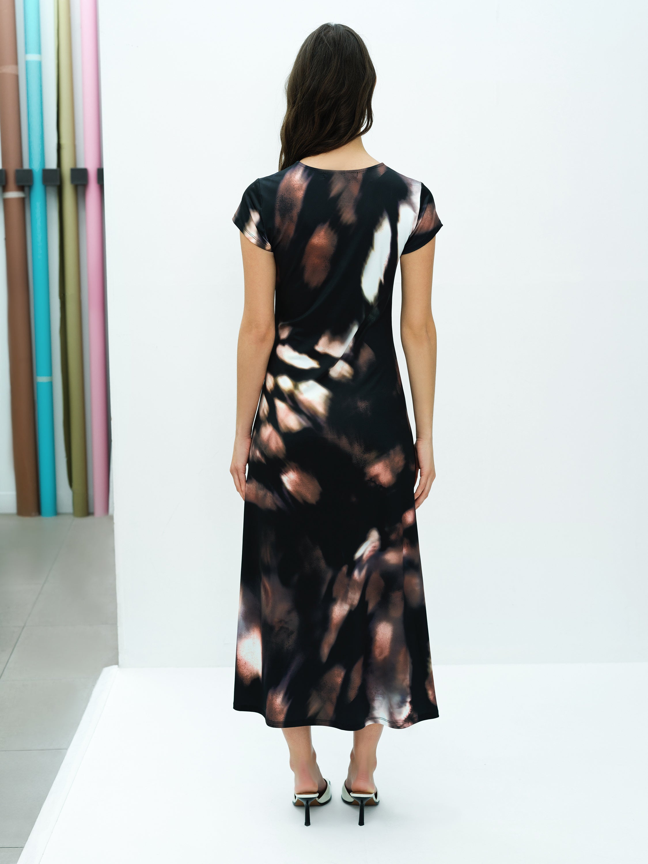Josephine Abstract Printed Jersey Ruched Midi Dress