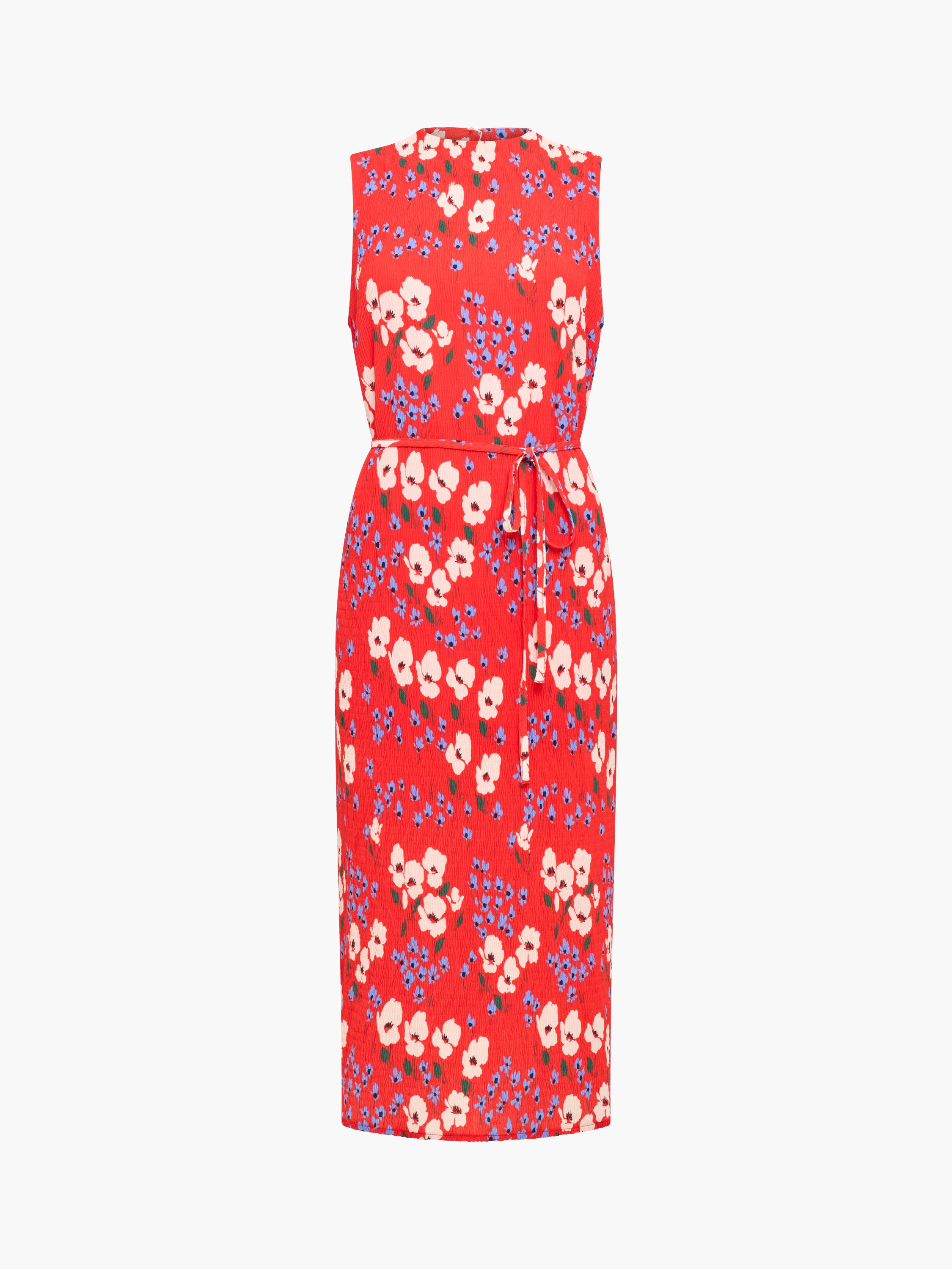 Scarlett Red Crinkle Floral Midi Dress