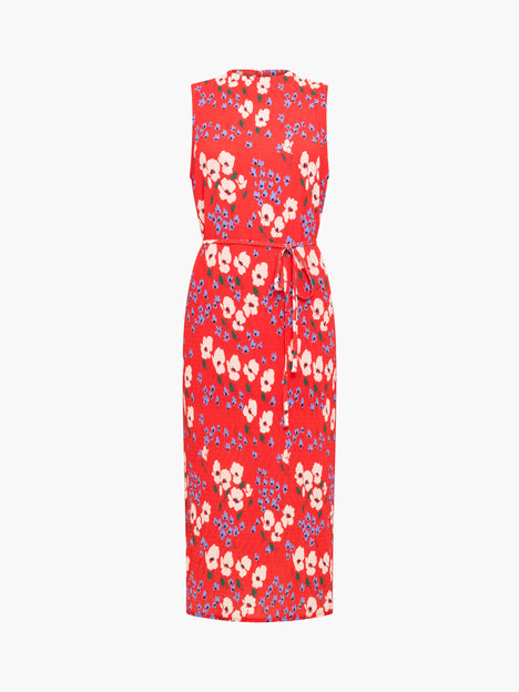 Scarlett Red Crinkle Floral Midi Dress